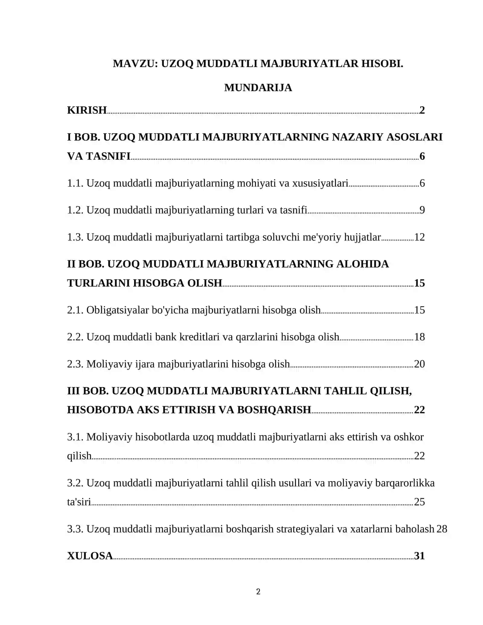 UZOQ MUDDATLI MAJBURIYATLAR HISOBI 2