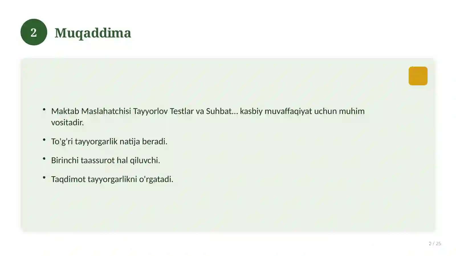 "Maktab Maslahatchisi Tayyorlov Testlar va Suhbat Savollari – 2026" 2