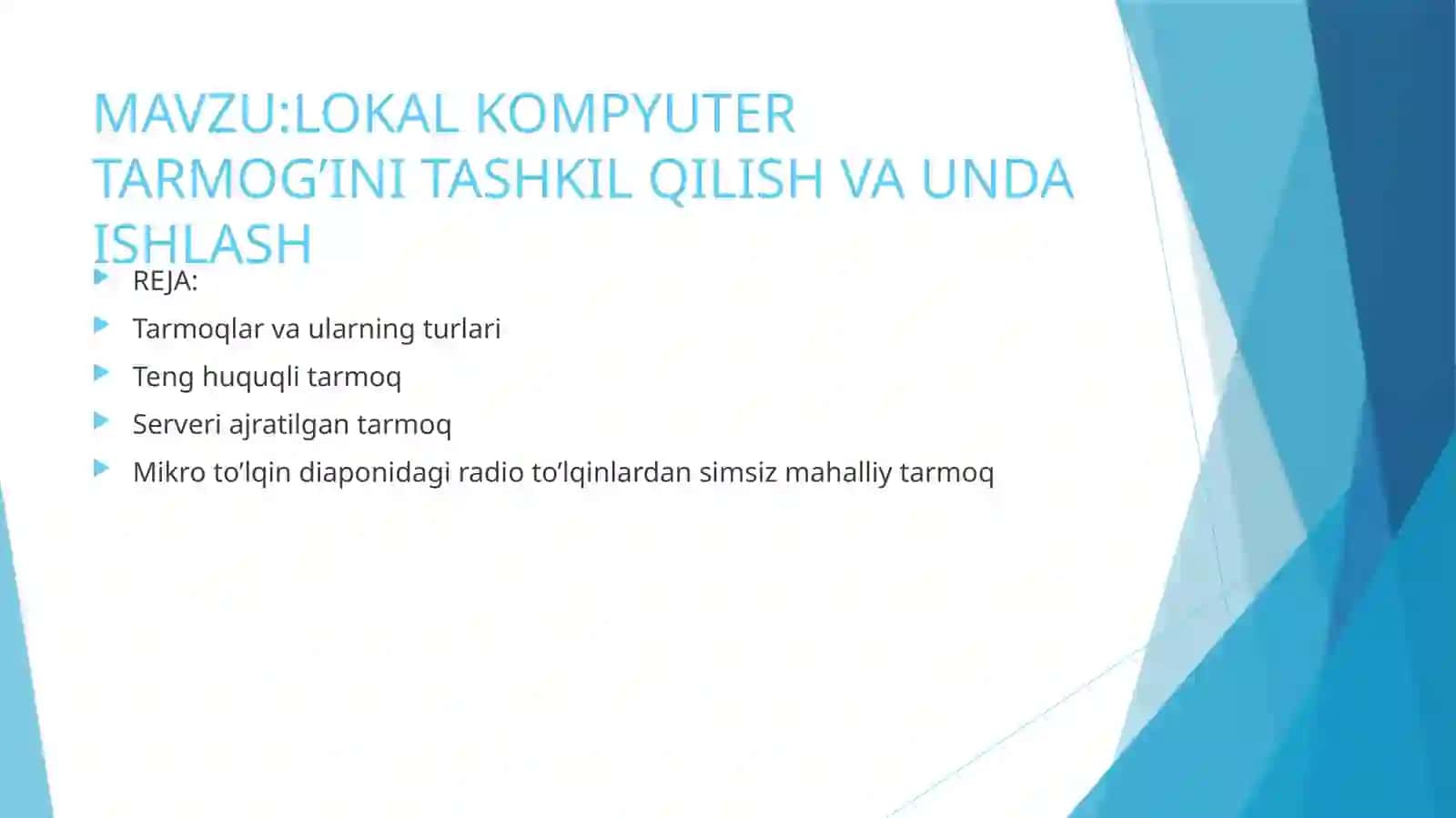 LOKAL KOMPYUTER TARMOG’INI TASHKIL QILISH VA UNDA ISHLASH 2