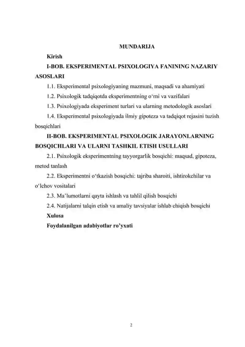 Eksperimental psixologik jarayonlar bosqichlari 2