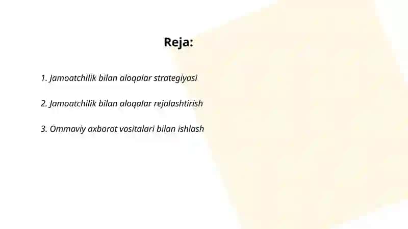 Jamoatchilik bilan aloqalar boshqarish 2