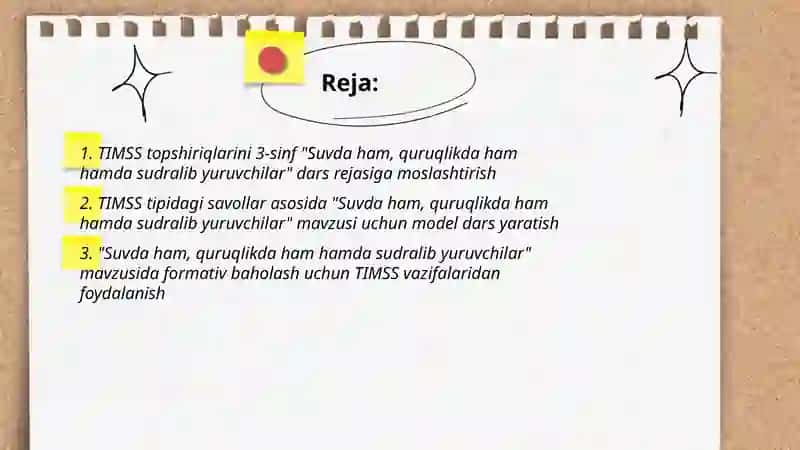 TIMSS topshiriqlari 3-sinf "Suvda ham, quruqlikda ham hamda sudralib yuruvchilar" 2