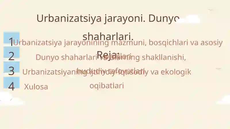Urbanizatsiya va shaharlar 2