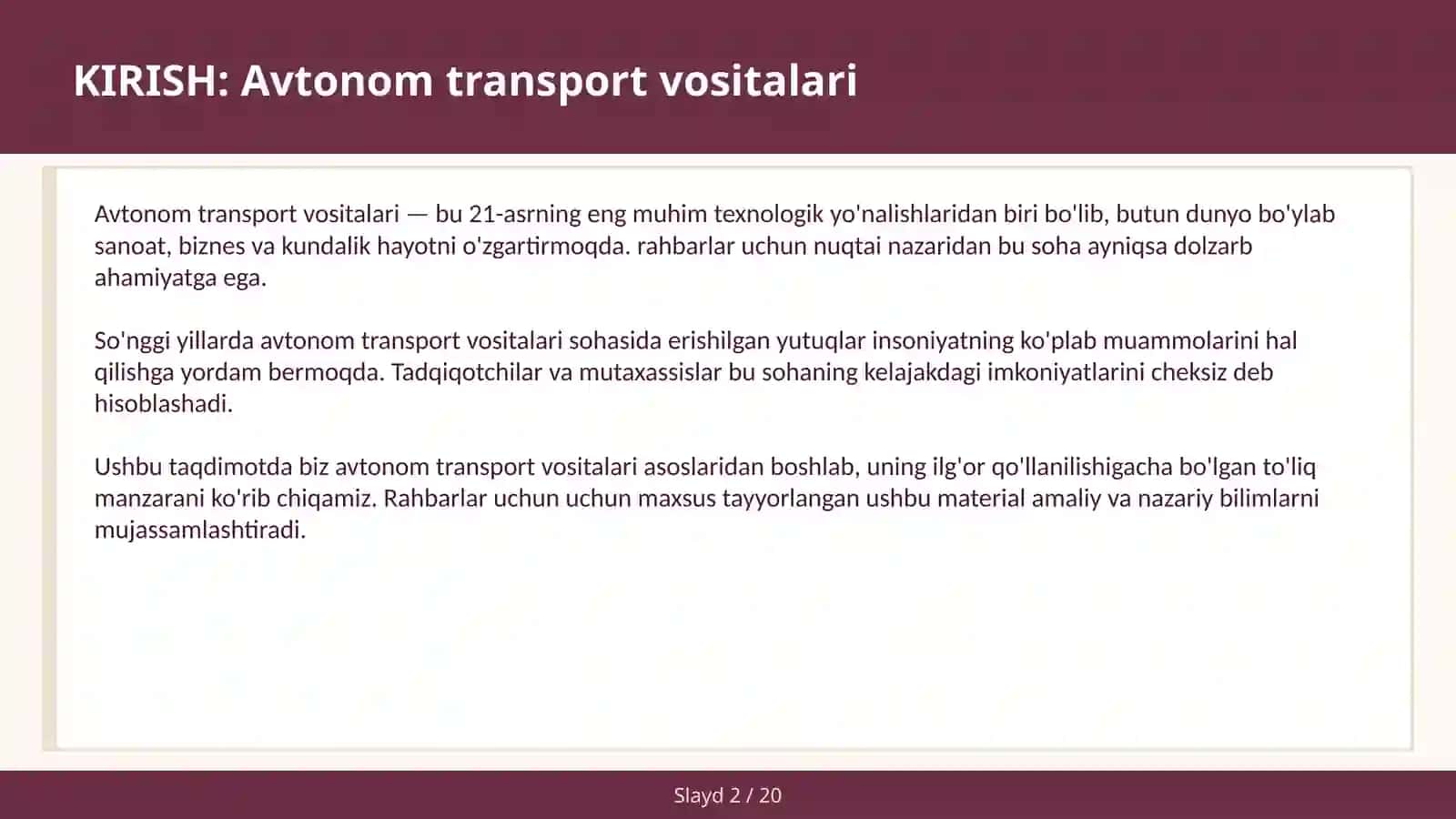 Avtonom transport vositalari 2