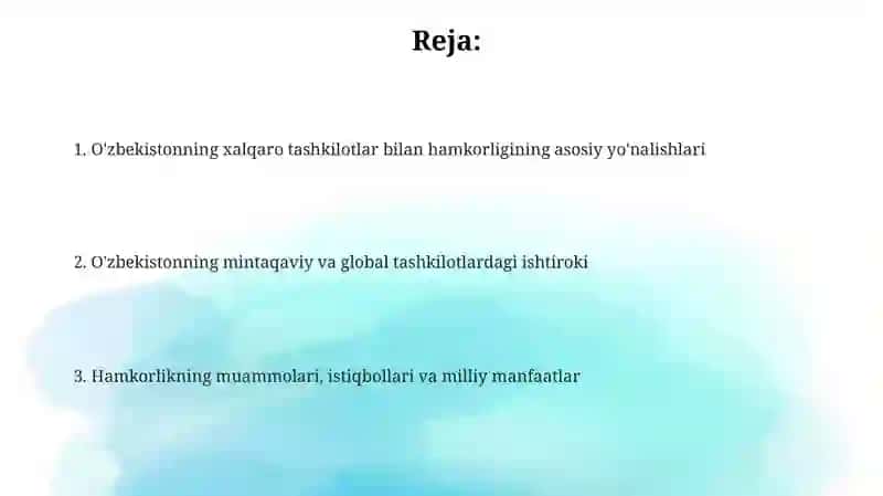 O'zbekistonning xalqaro tashkilotlar bilan hamkorligi 2