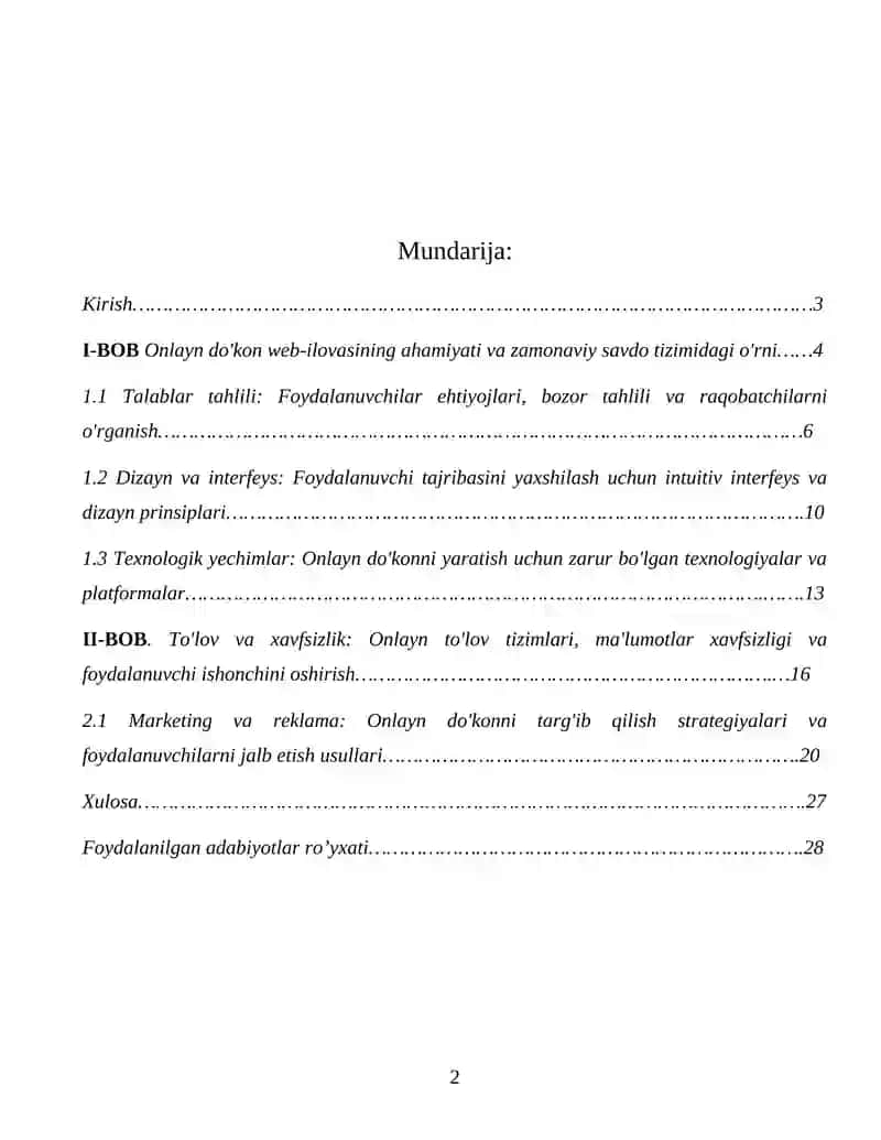 Onlayn do'kon web-ilovasi kurs ishi 2
