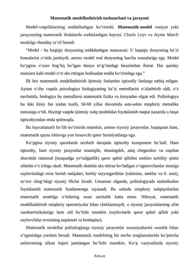 MATEMATIK MODELLASHTIRISH USULLARI 2