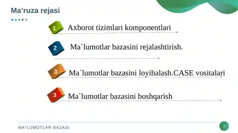 MA’LUMOTLAR BAZASI DTBS16MBK 2