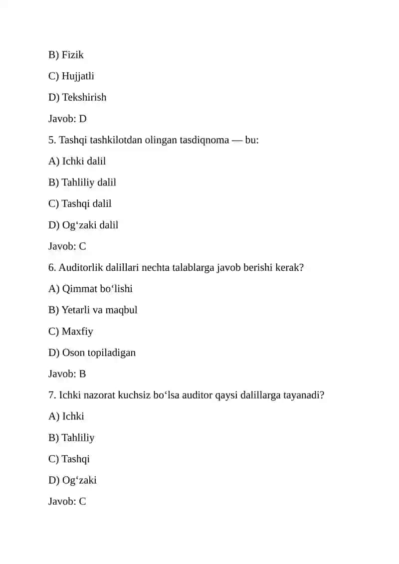 Auditorlik dalillari, ularning turlari va ahamiyati 2