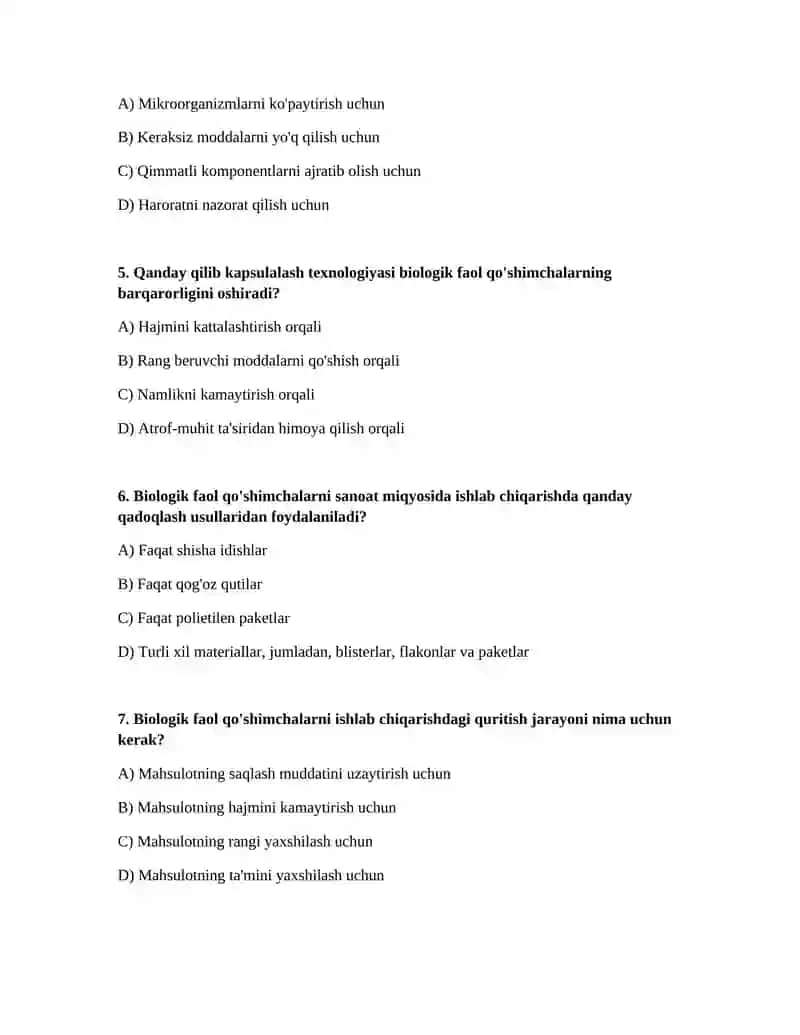 Biologik faol qo'shimchalarni ishlab chiqarish 2