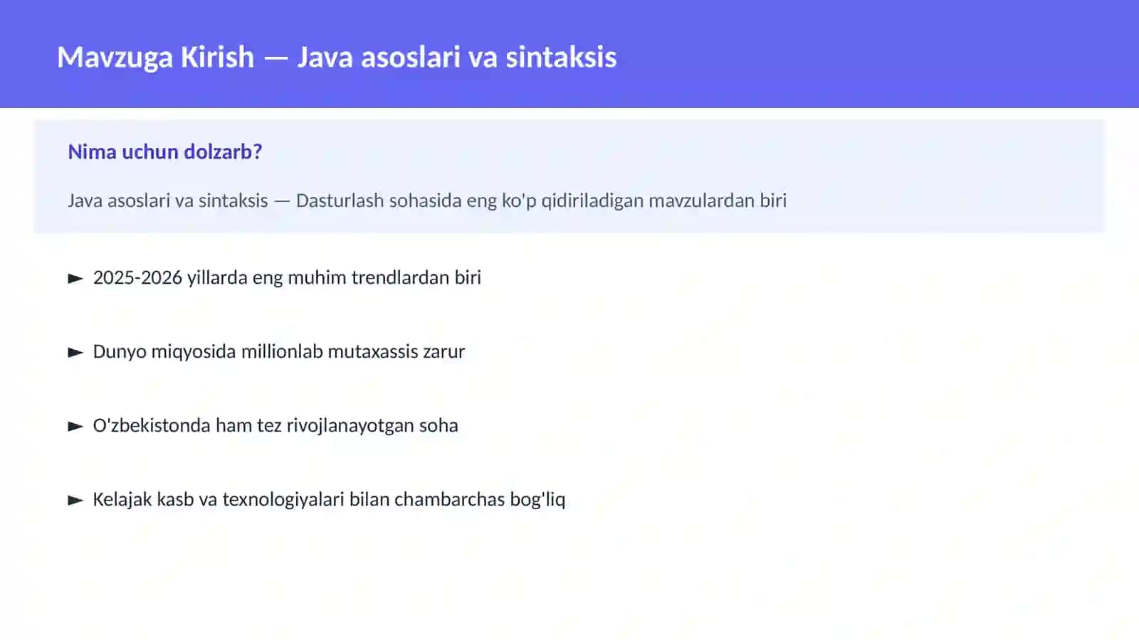 DASTURLASH | JAVA VA KORXONA 2