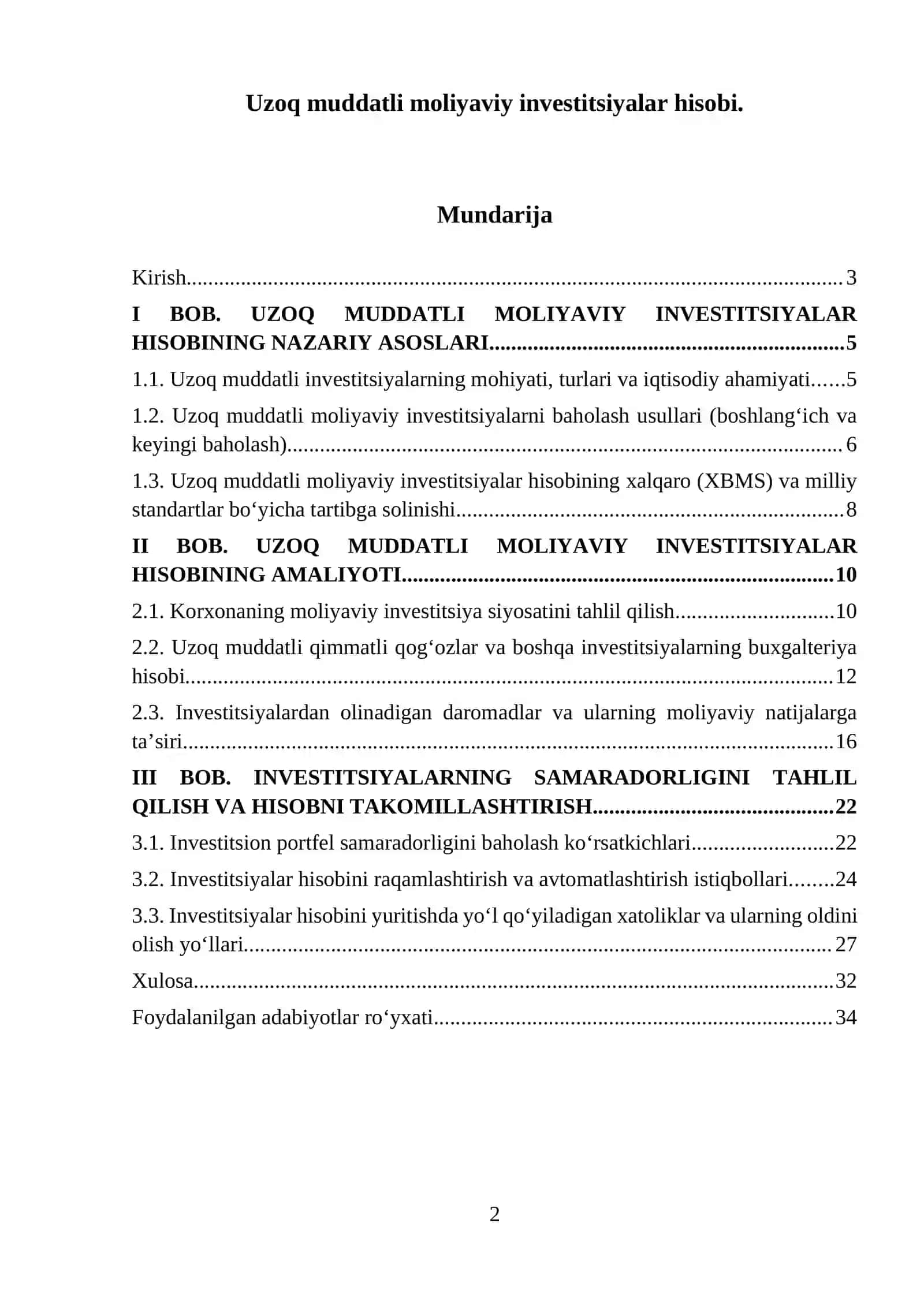 Uzоq muddаtli mоliyaviy investitsiyalаr hisоbi. 2