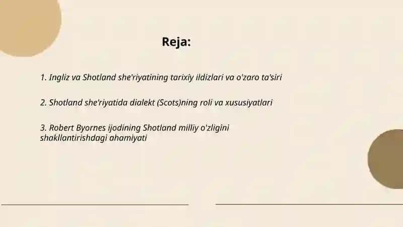 Ingliz va Shotland she'riyati. Robert Byornes ijodi 2