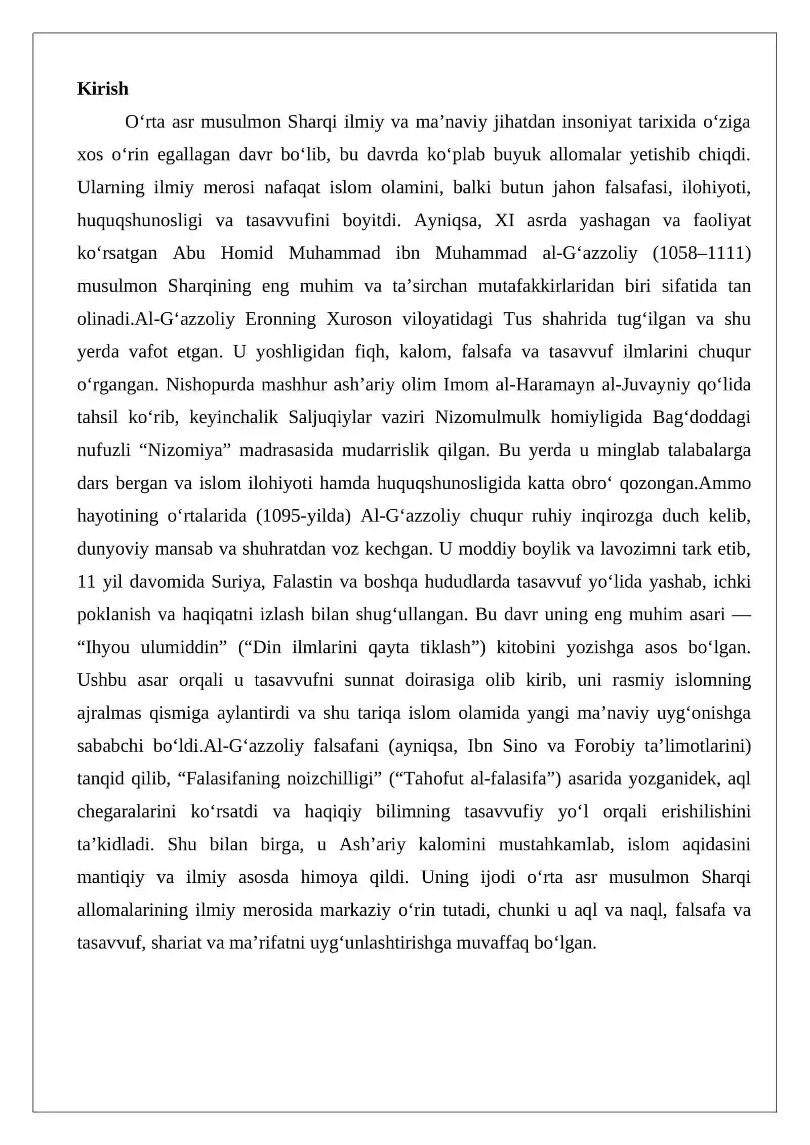 Muhammad al-G‘azzoliyning hayoti va ilmiy faoliyati 2