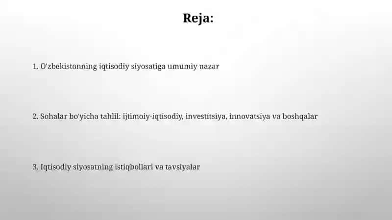 O'zbekiston Respublikasining iqtisodiy siyosati 2