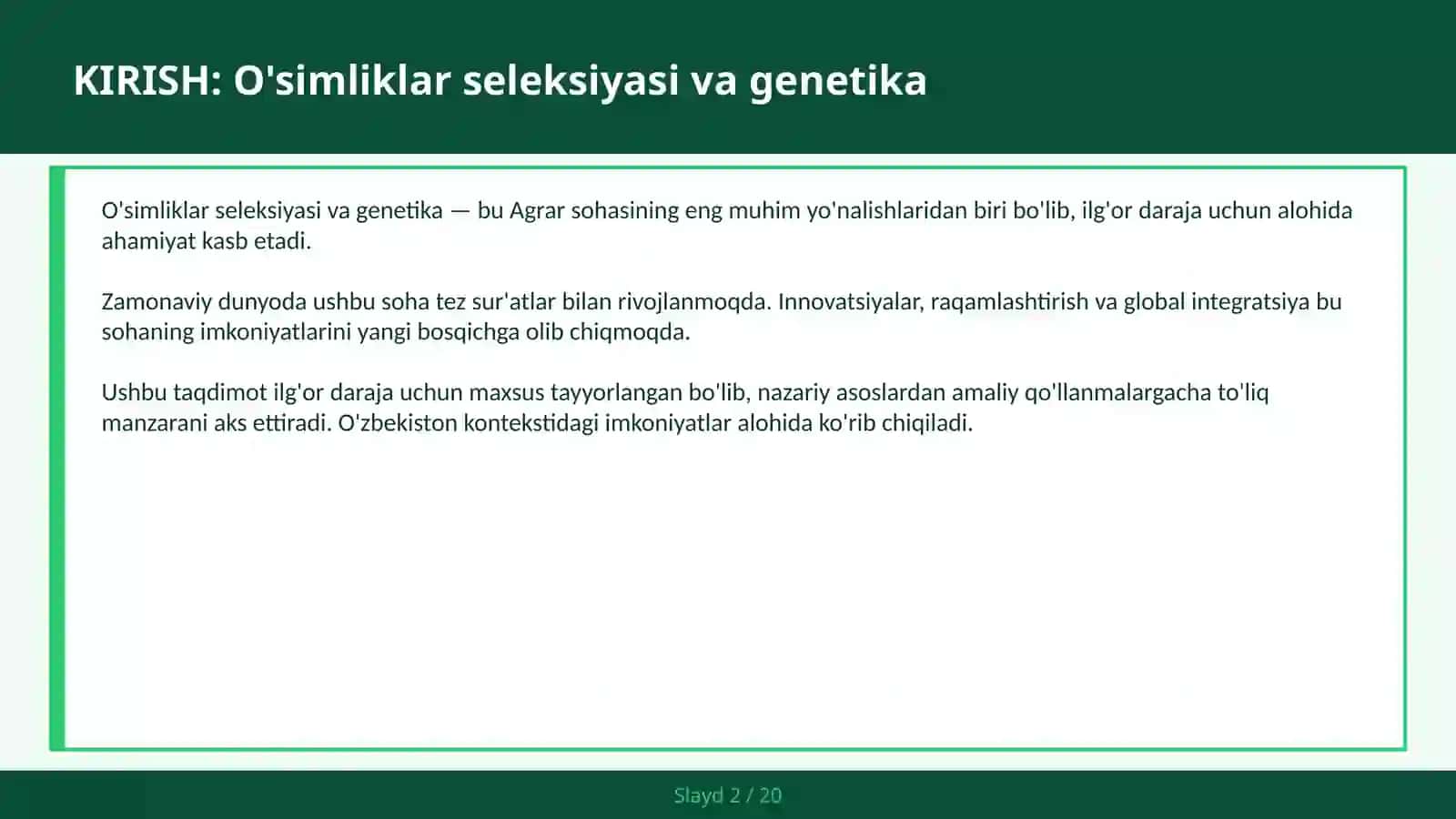 O'SIMLIKLAR SELEKSIYASI VA GENETIKA 2