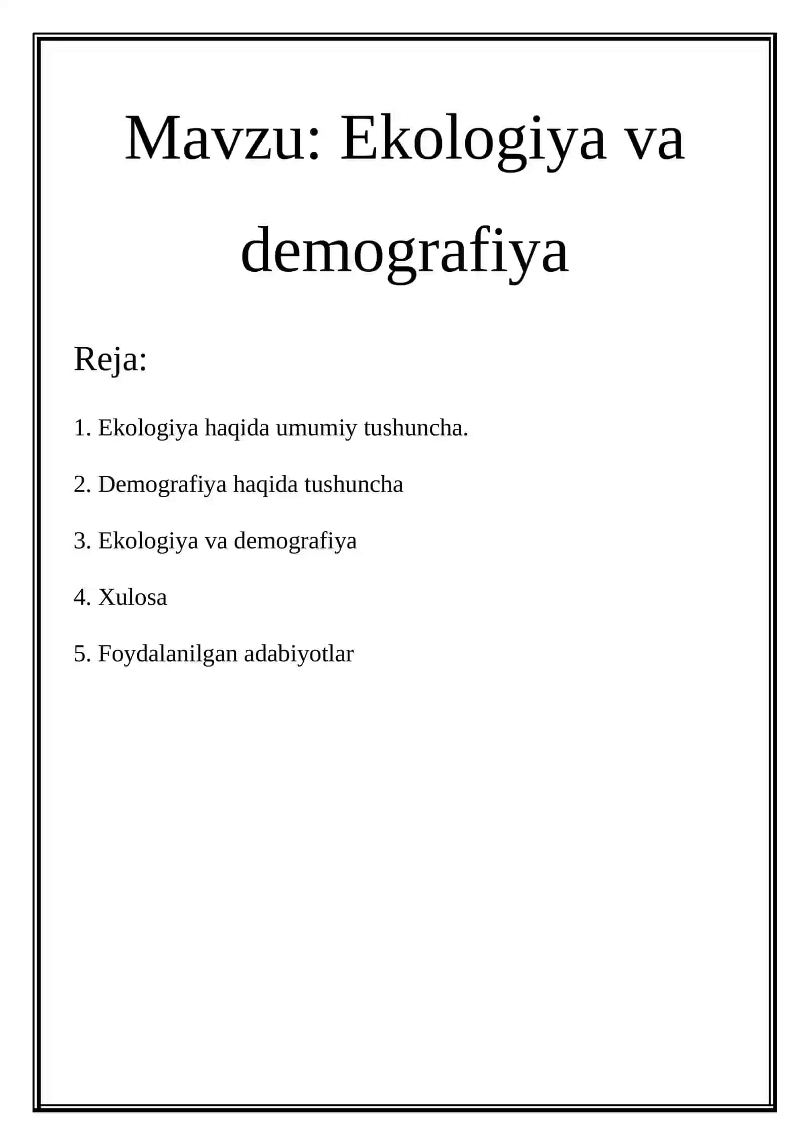 Ekologiya va Demografiya 2