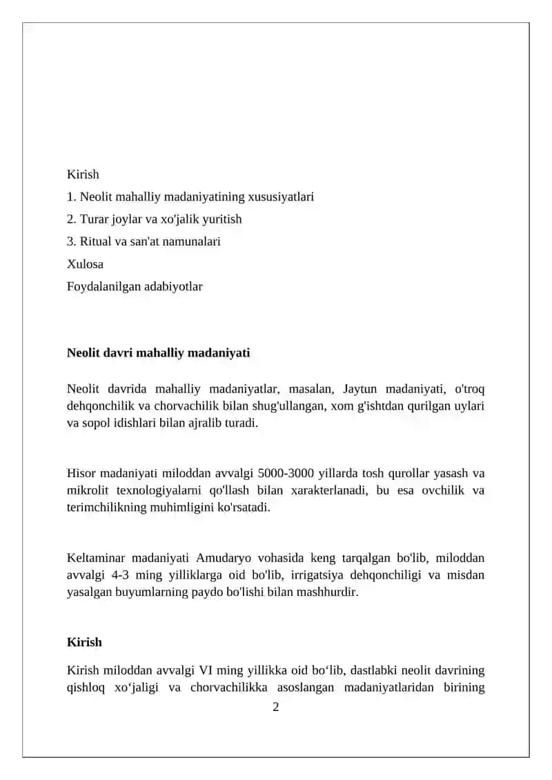 Neolit davri lokal madaniyat 2
