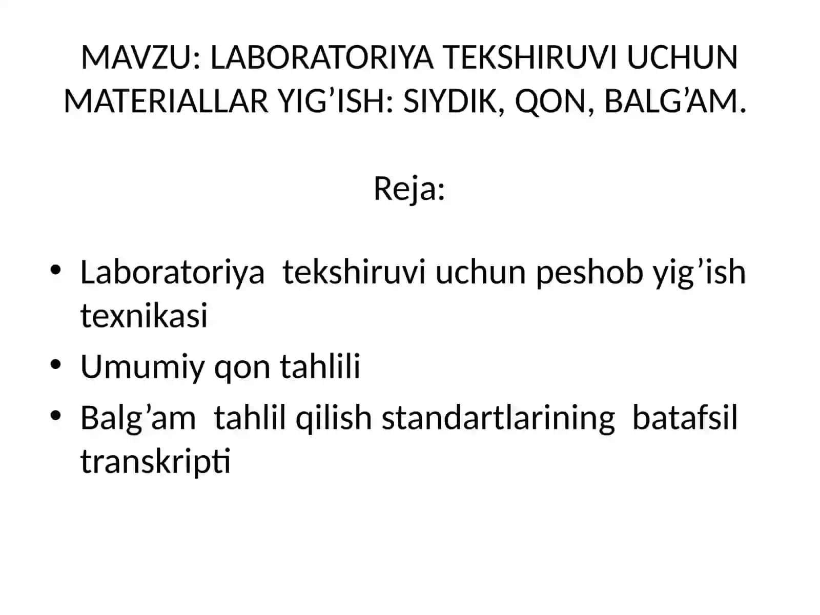 LABORATORIYA TEKSHIRUVI UCHUN MATERIALLAR YIG’ISH 2