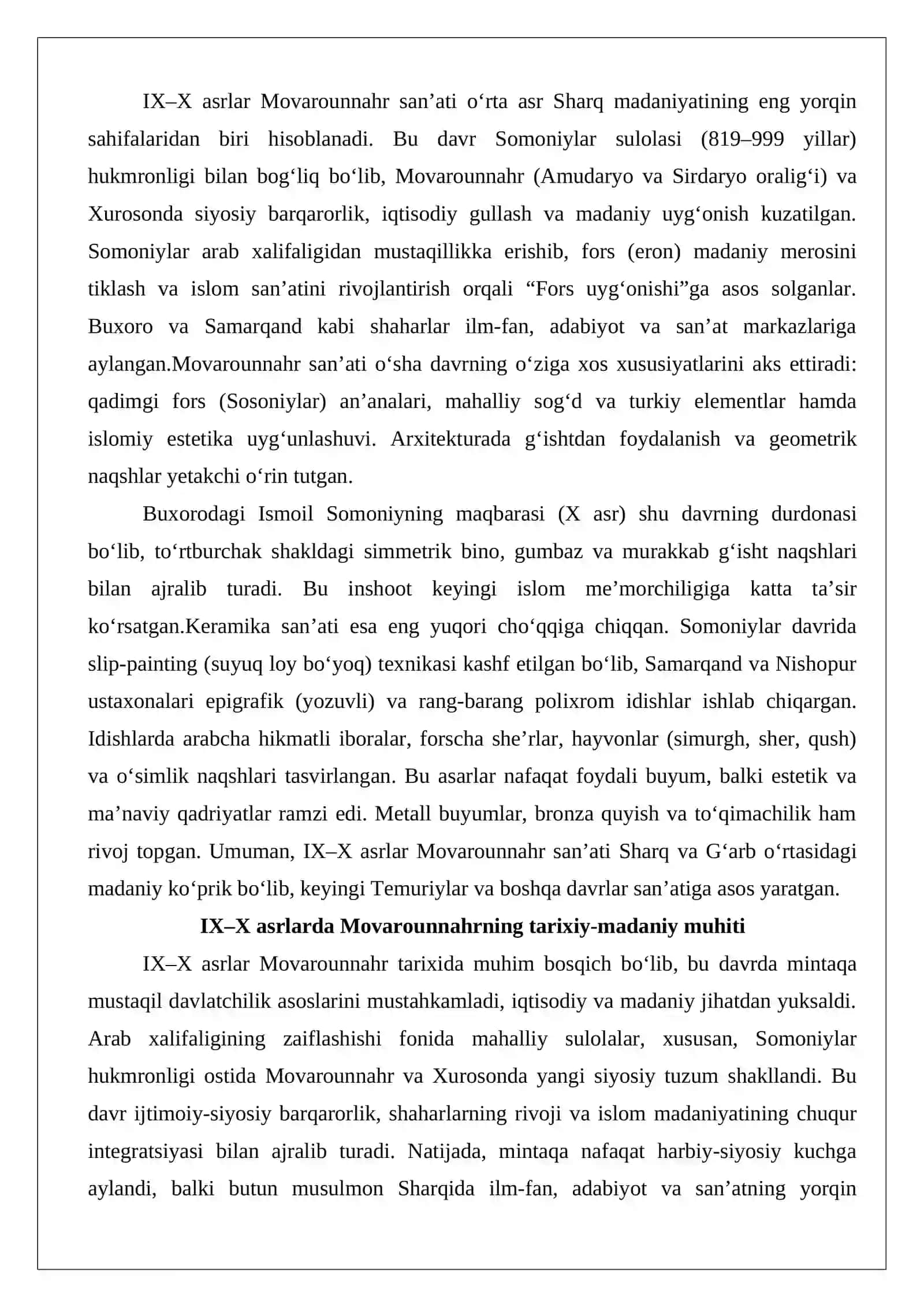 IX–X asrlar Movarounnahr san’ati 2