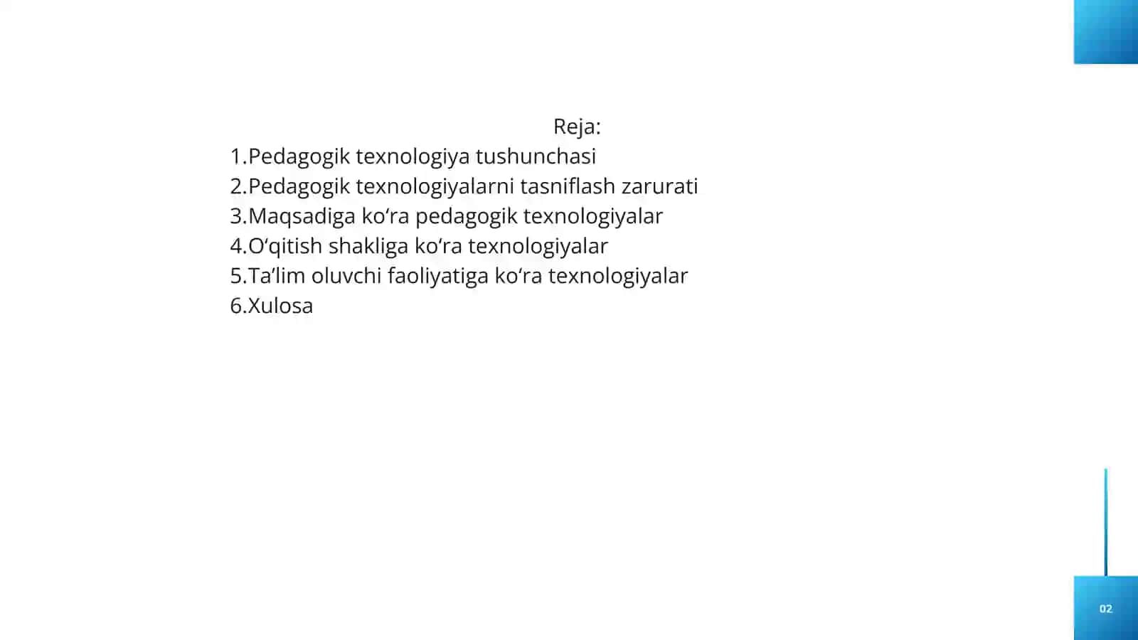 Pedagogik texnalogiyalar tasnifi 2