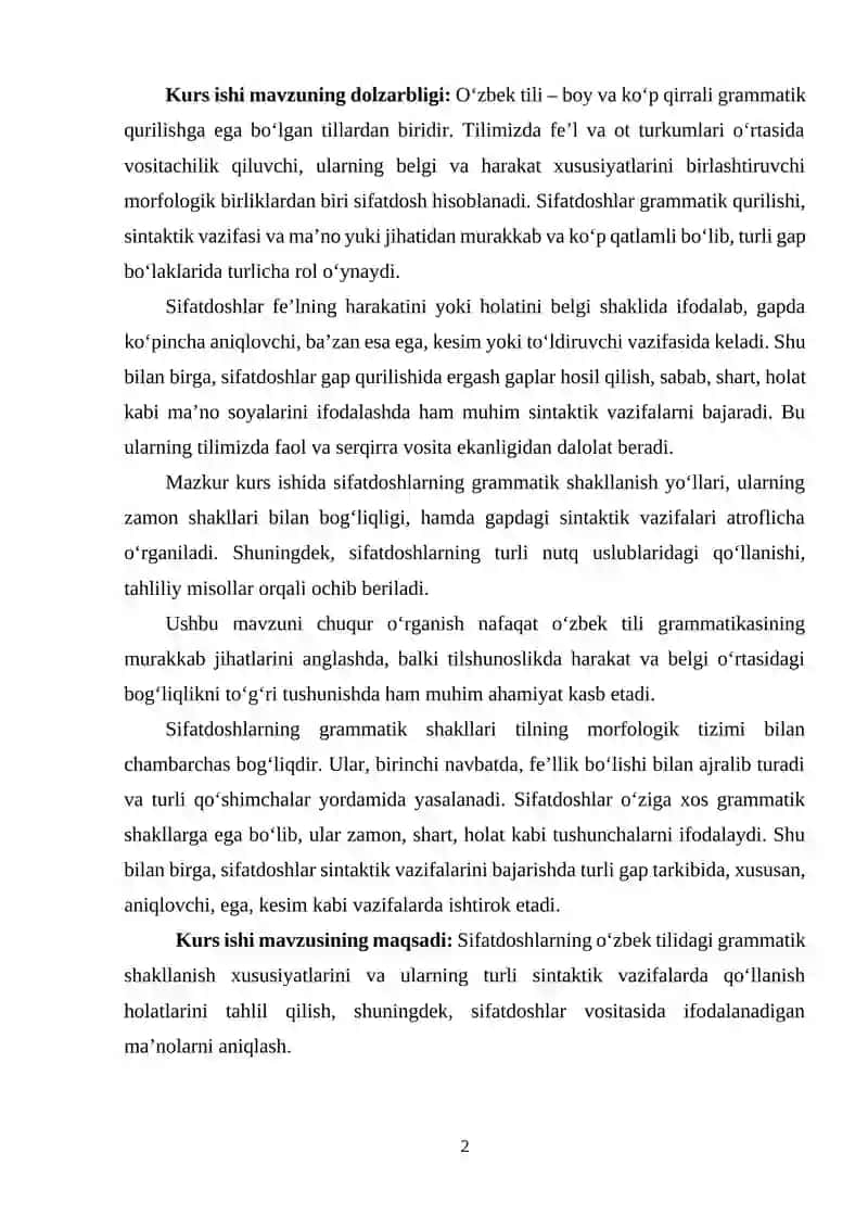 O‘zbek tilida sifatdosh. 2