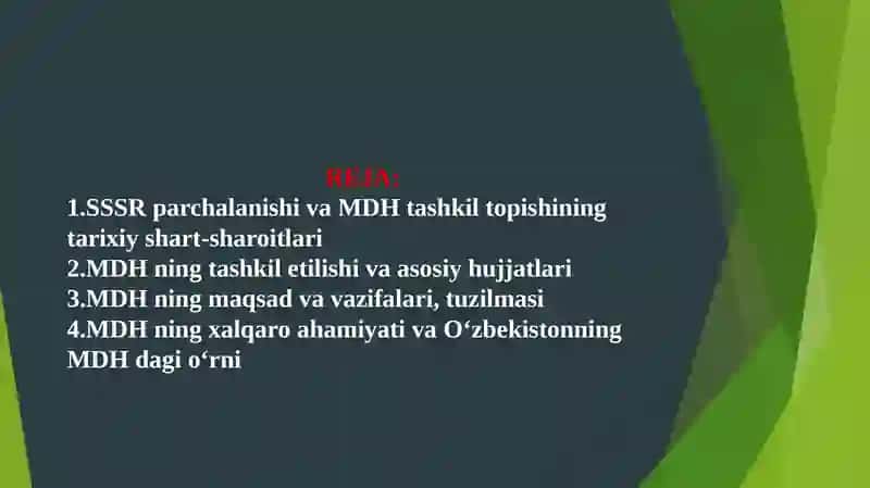 Mustaqil Davlatlar Hamdo‘stligining (MDH) tashkil topishi 2