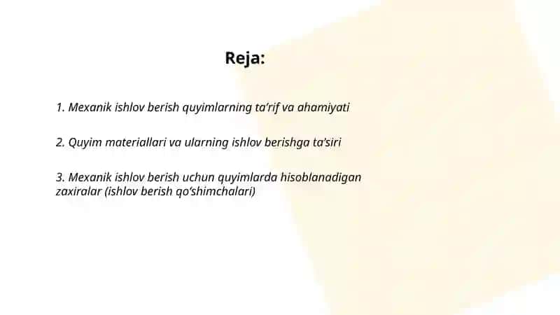 Mexanik ishlov berish quyimlar 2