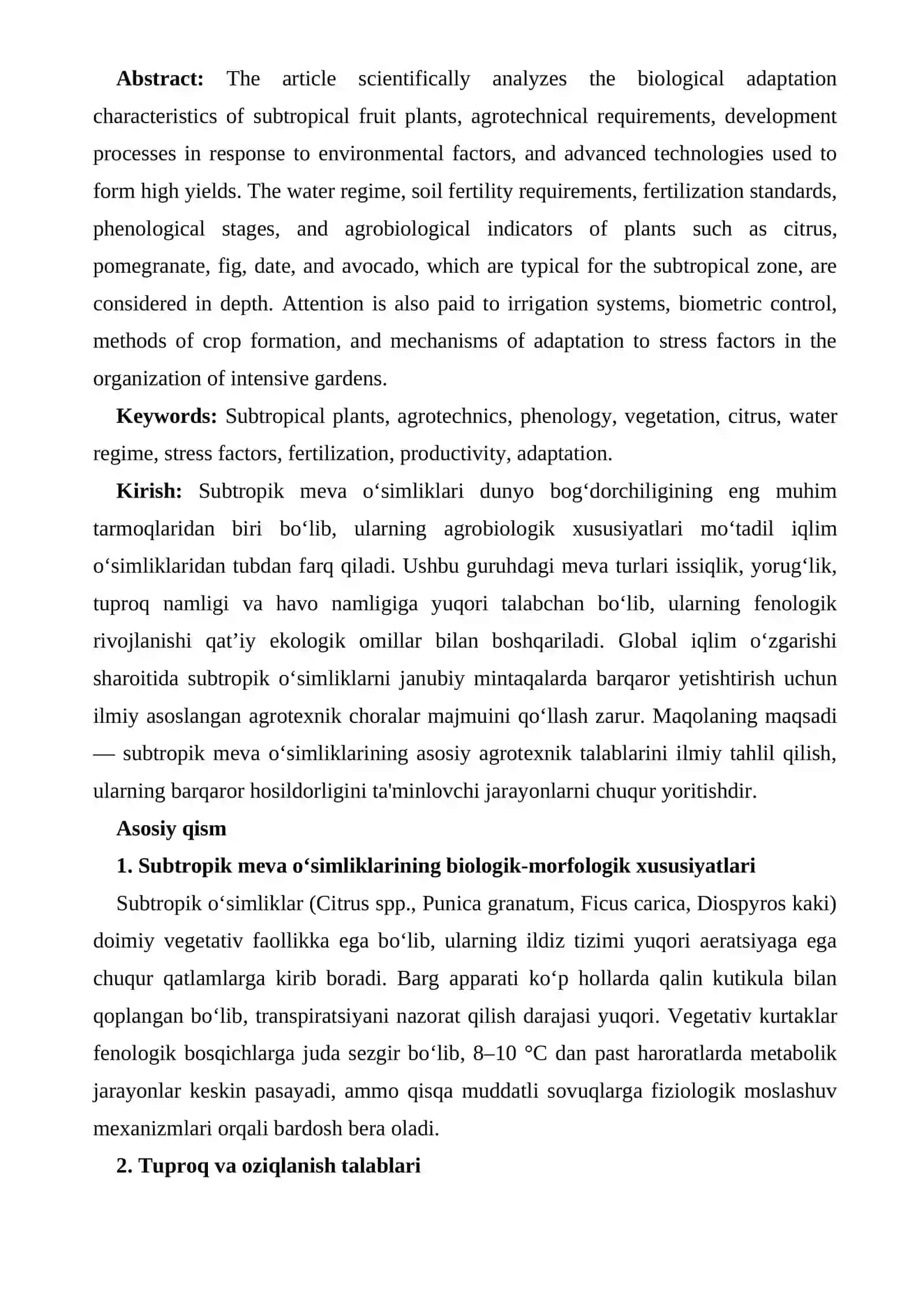 Subtropik meva o‘simliklarining asosiy agrotexnik xususiyatlari 2