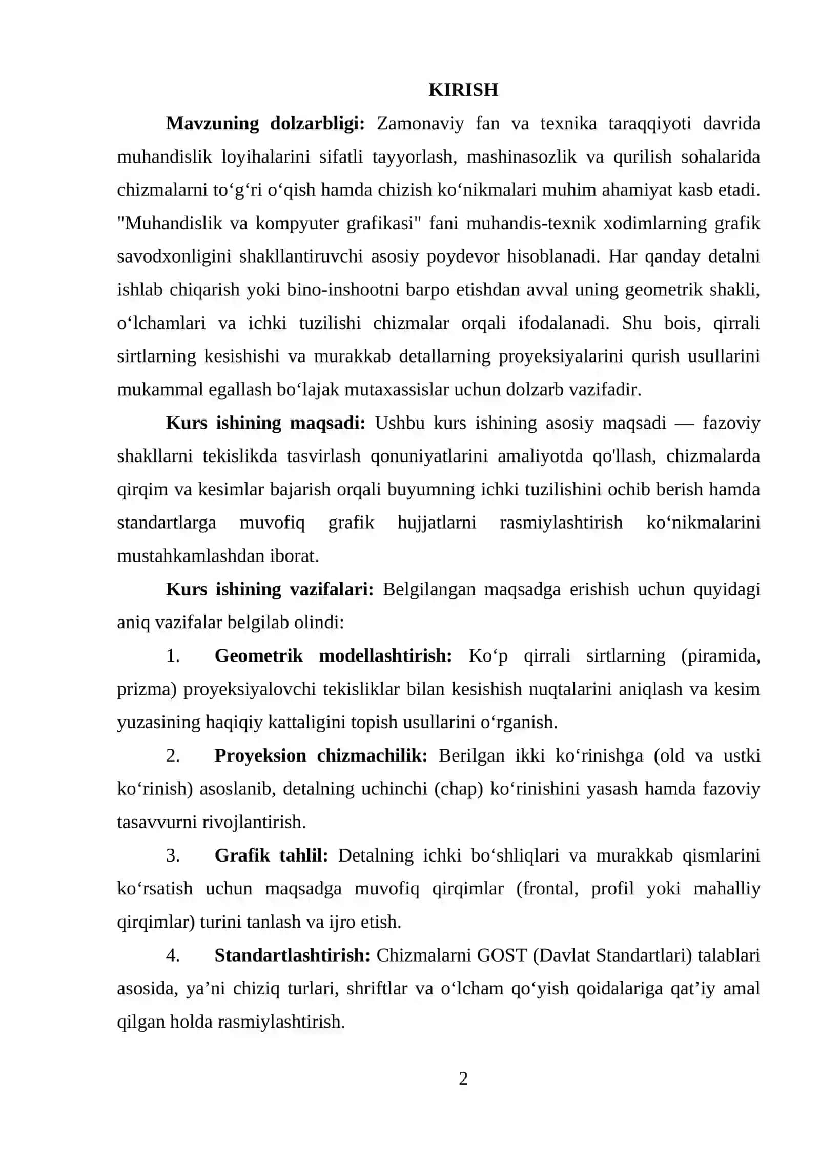 I Bob. Chizma geometriya va muhandislik grafikasining nazariy asoslari 2
