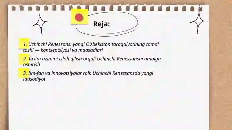 Uchinchi Renessans yangi Oʻzbekiston taraqqiyotining tamal toshi 2