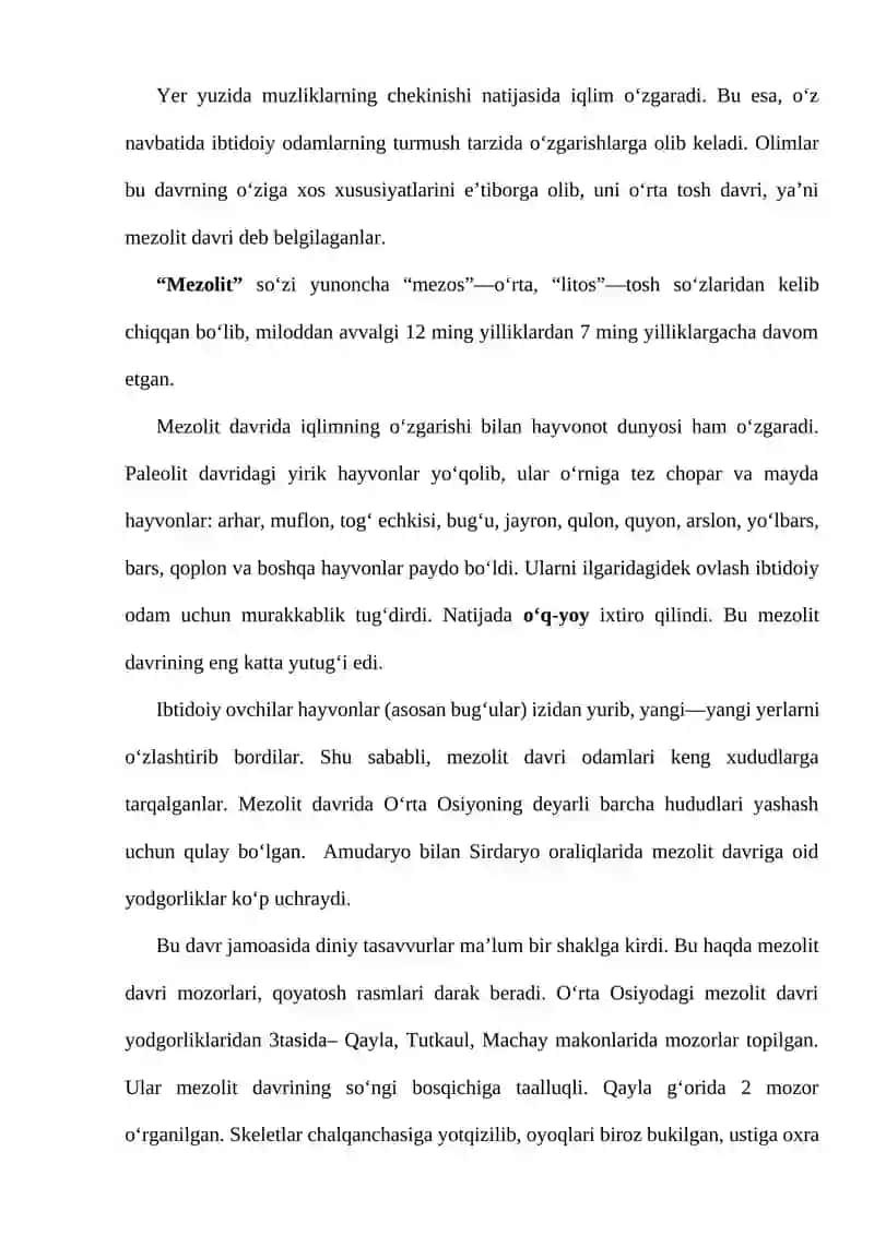 Mezolit davri va uning o‘rganilishi 2