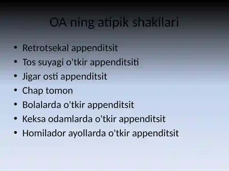Oʻtkir appenditsita tipik kechishi 2