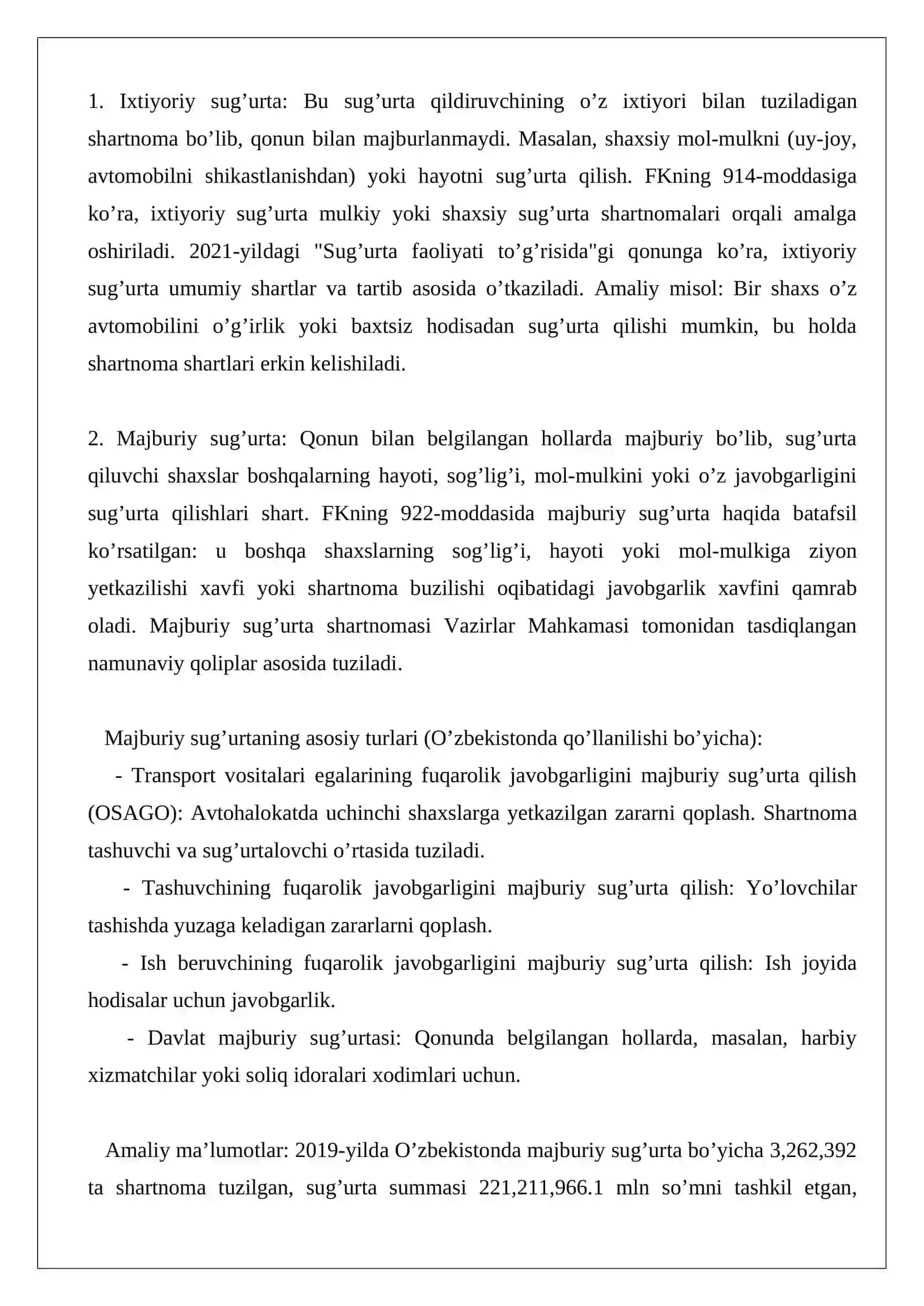 Sug’urta shartnomasining tushunchasi va turlari 2