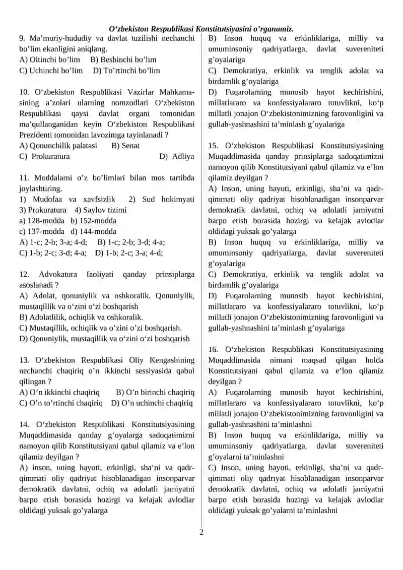 Oʻzbekiston Respublikasi Konstitutsiyasini o’rganamiz 2
