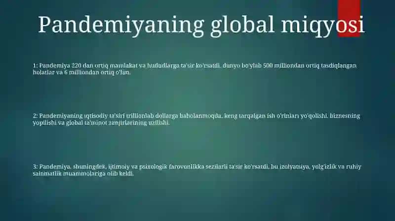 Pandemiya Xxi Asrning Global Muammosi Va Uning Oqibatlari 2
