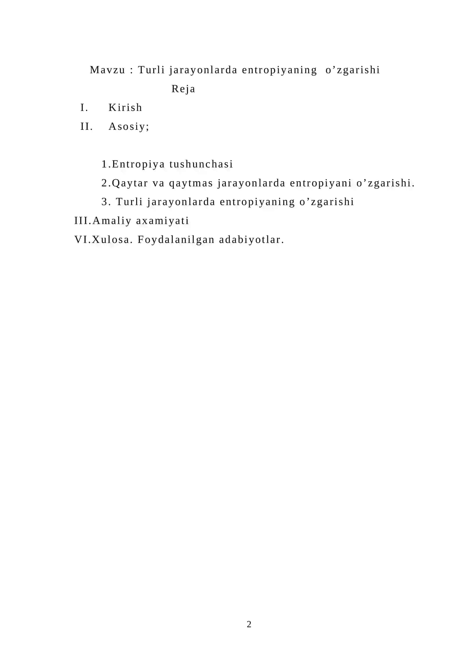 Turli jarayonlarda entropiyaning o’zgarishi 2