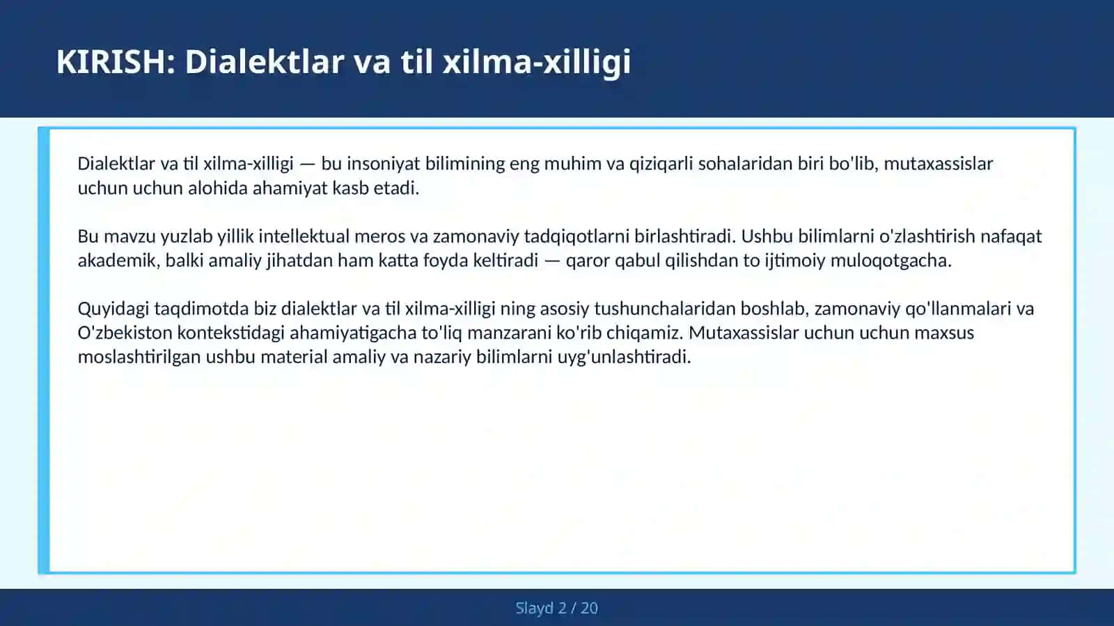 Dialektlar va til xilma-xilligi 2
