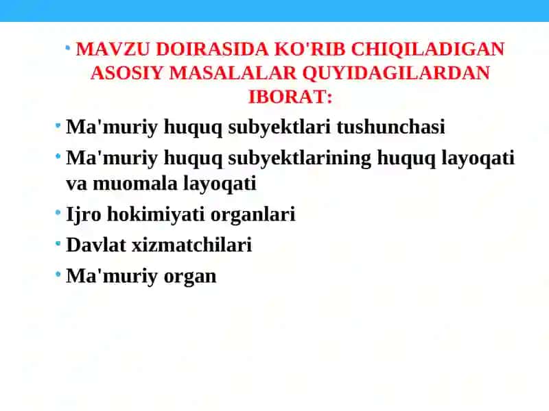 Ma'muriy huquq subyektlari 2