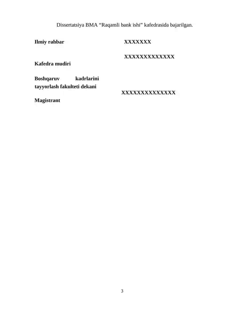 Dissertatsiya. Jahon banklari mavzusiga 2