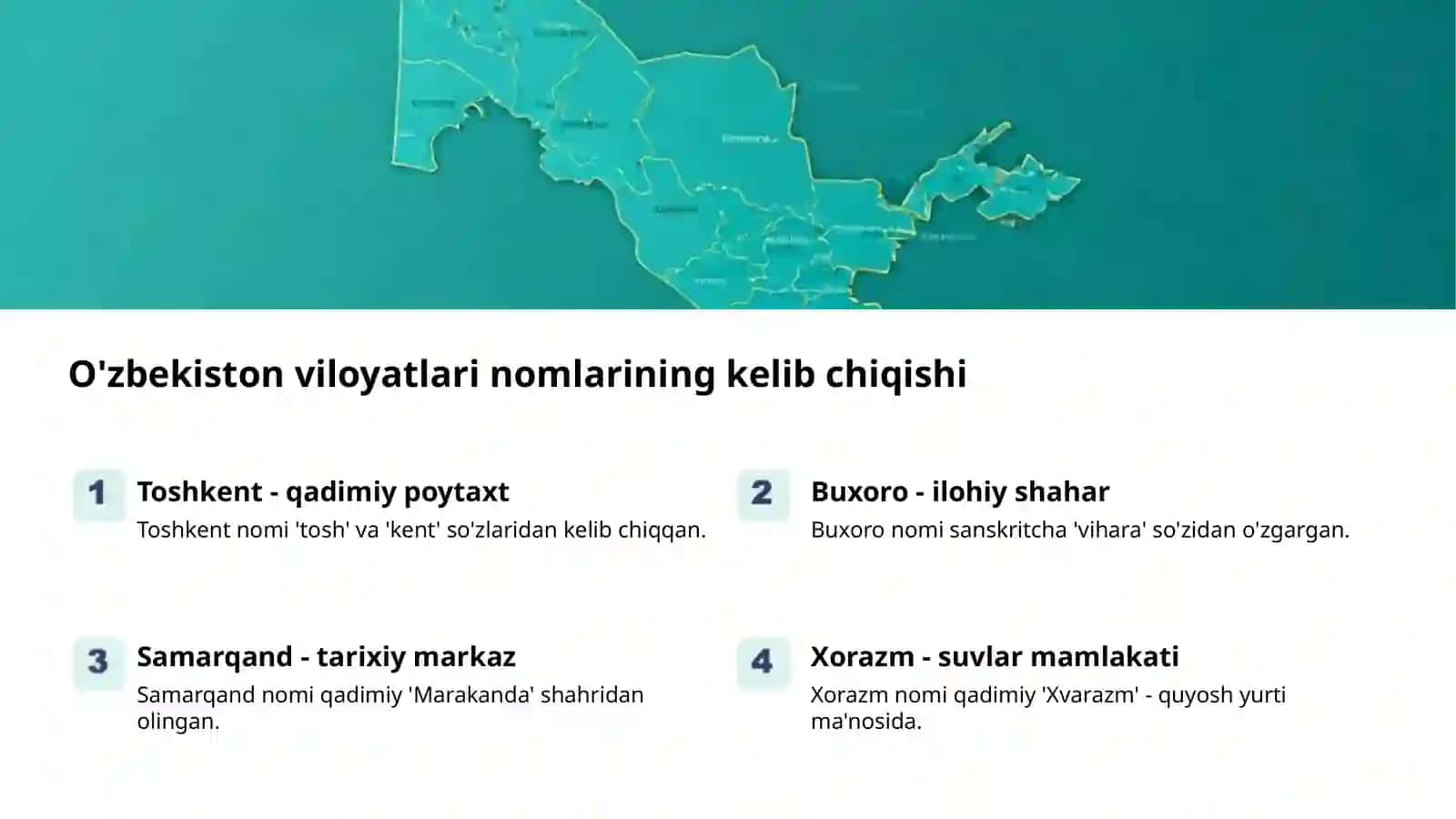 Viloyatlar joy nomlari: tarix va ma'nolar 2
