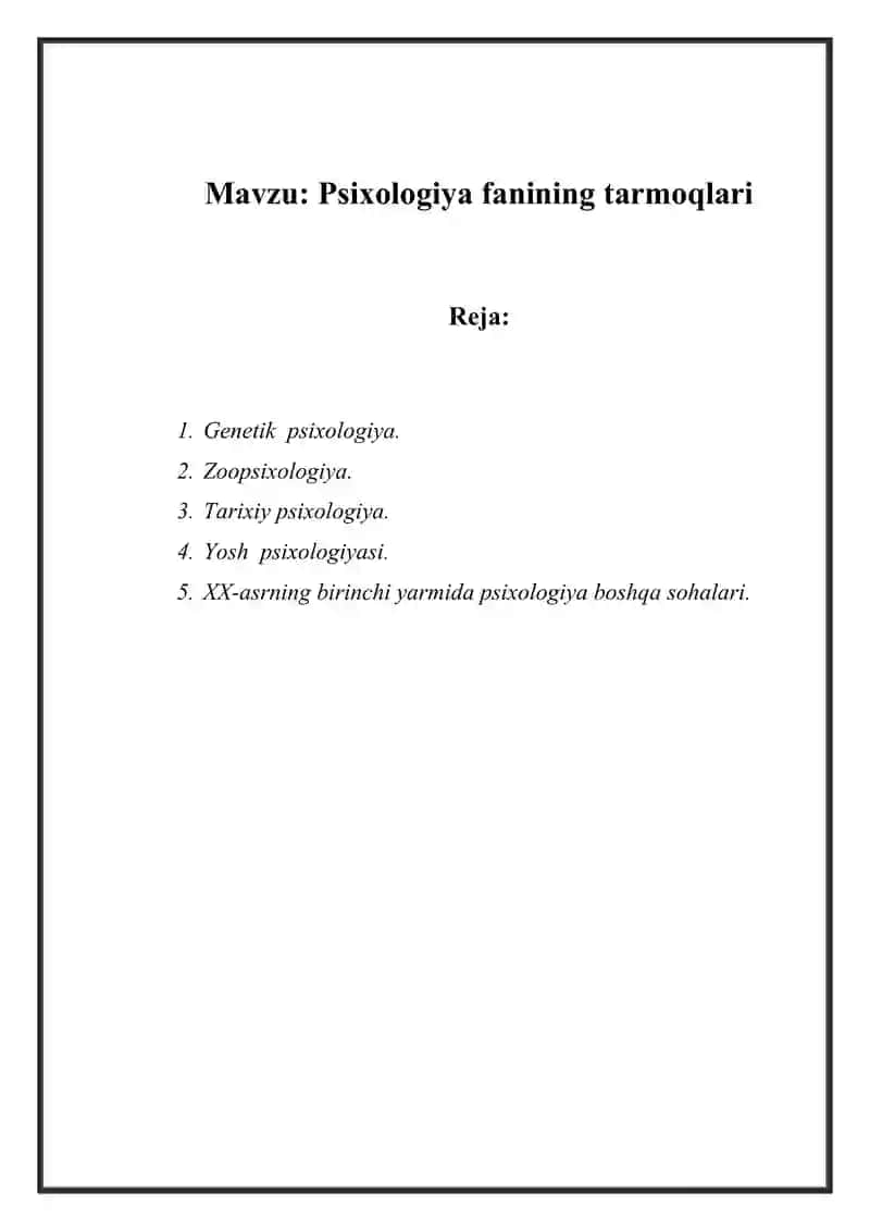 Psixologiya fanining tarmoqlari 2