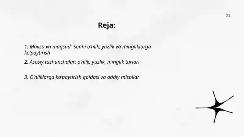 Sonni oʻnlik,yuzlik va mingliklarga koʻpaytirish 2