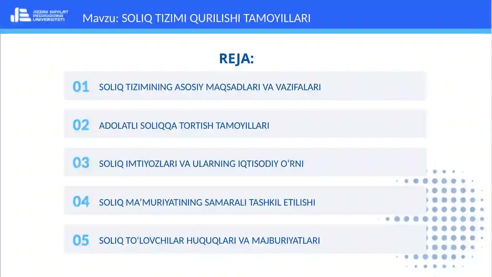 SOLIQ TIZIMI QURILISHI TAMOYILLARI 2