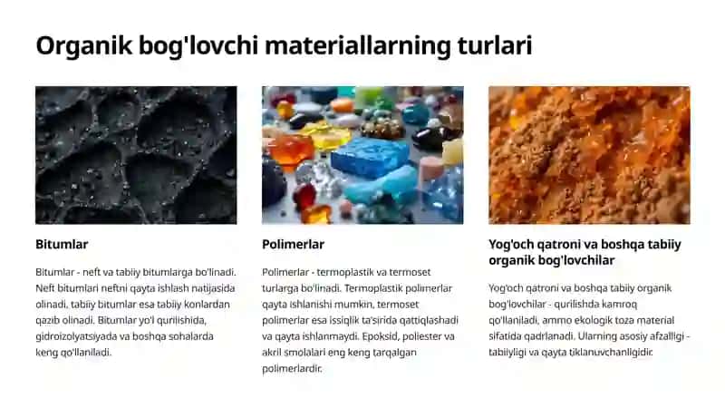 Organik bog'lovchi materiallar va ularga bo'lgan talablar 2