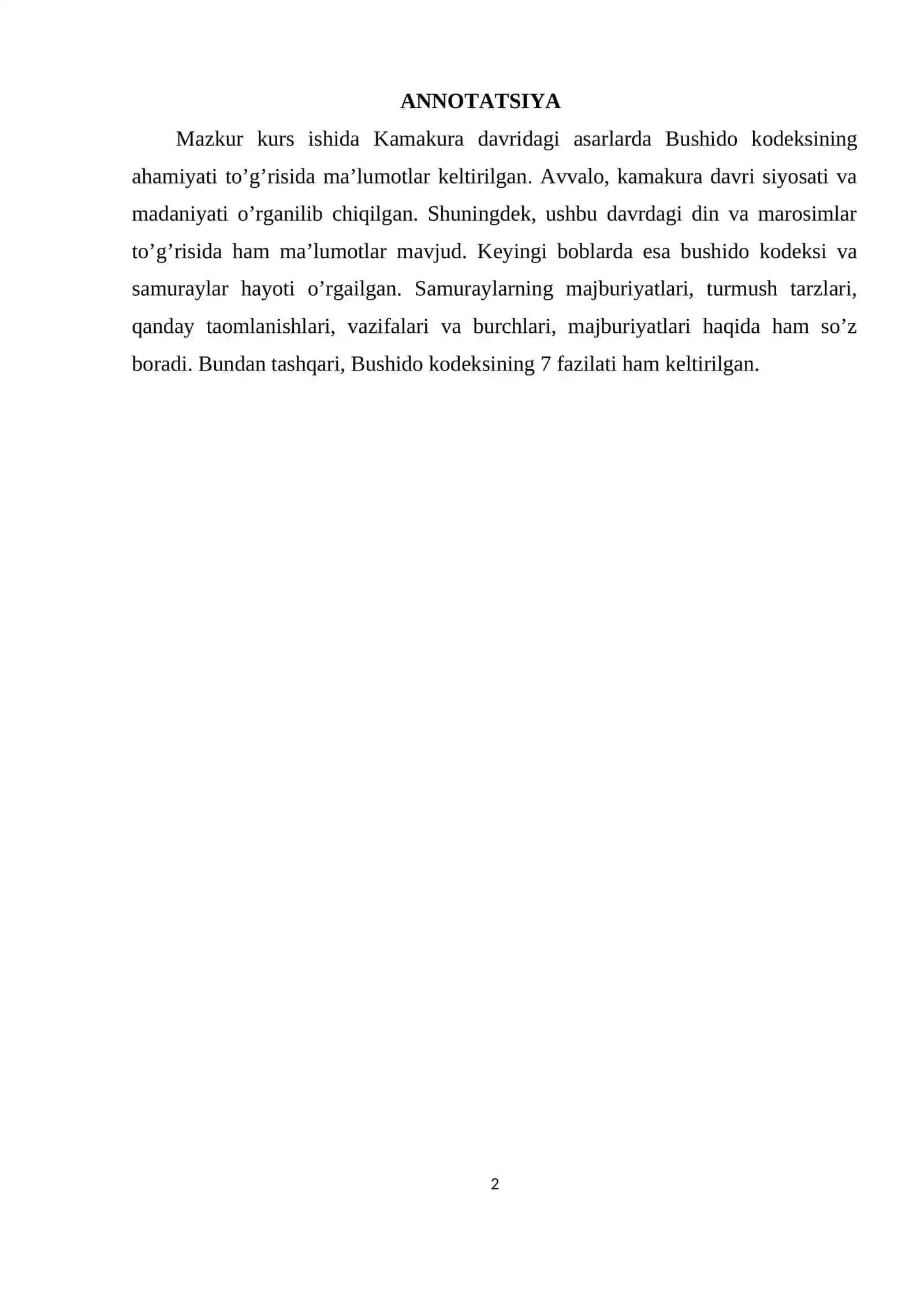 KAMAKURA DAVRI ASARLARIDA BUSHIDO KODEKSI 2