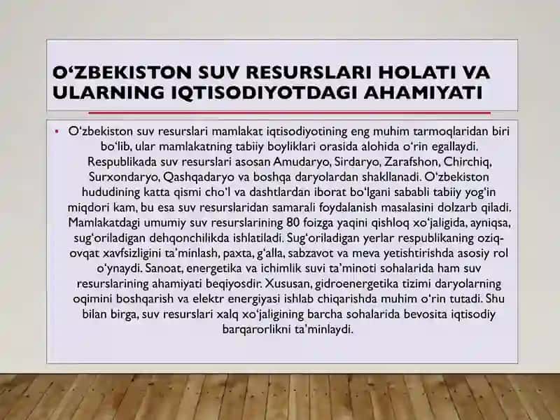 O‘zbekistonda suv resurslaridan foydalanishda yuzaga kelayotgan muammolar (okruglar misolida) 2