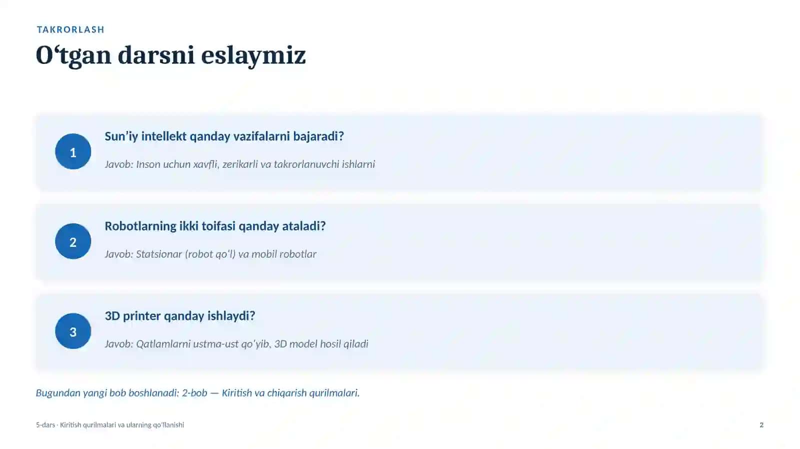 Kiritish qurilmalari va ularning qoʻllanishi 2