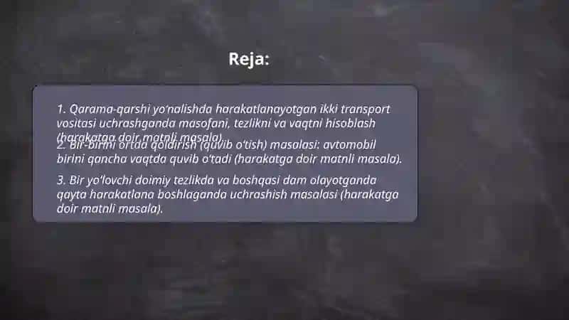 Harakatga doir masalalar 2