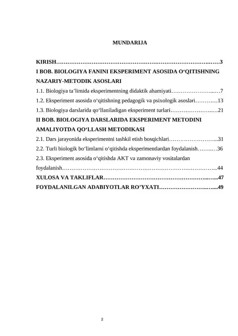 BIOLOGIYA DARSLARIDA EKSPERIMENT ASOSIDA O‘QITISH METODIKASI 2